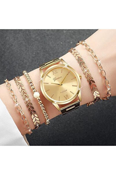 Choice JS 6PCS Women's Watch Fashion Gold Steel Band Quartz Watches Bracelets...