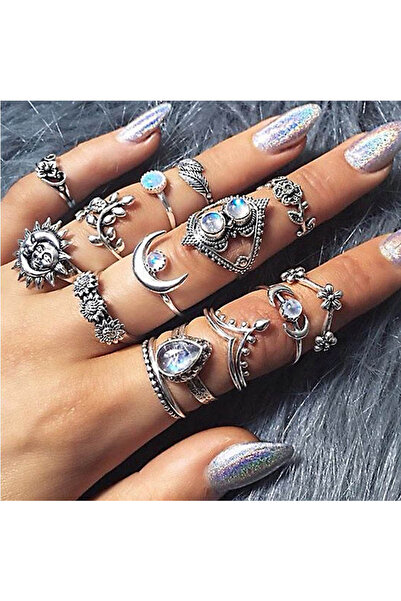 Choice مجموعة من 20 خاتمًا متوسط الطول بتصميم بوهيمي للنساء، مرصعة بتاج فيل ك...