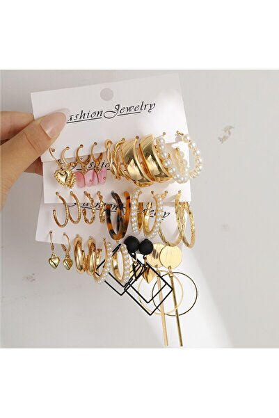 Choice 5737601HB مجموعة من 15 قطعة من أقراط الأذن النسائية الهندسية من الأكري...