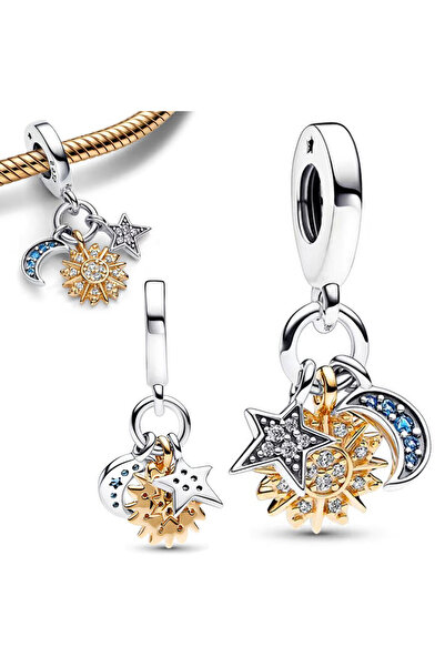 Choice HYC2016 سحر متدلي ثلاثي سماوي ثنائي اللون مطلي بالفضة، سوار أصلي من ال...