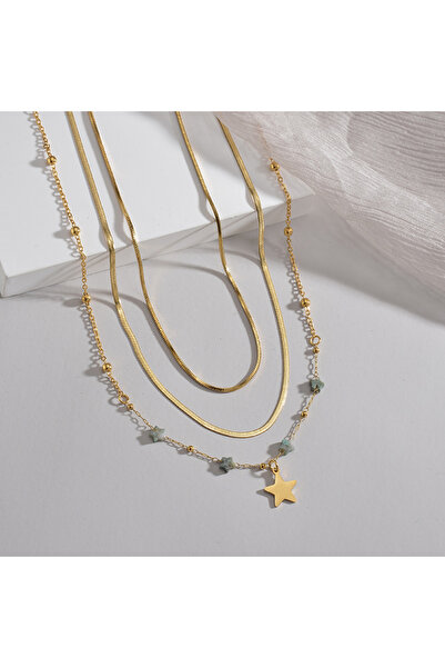 Choice عقد نسائي من الحجر الطبيعي باللون الأخضر البوهيمي N1878، بثلاث طبقات، ...