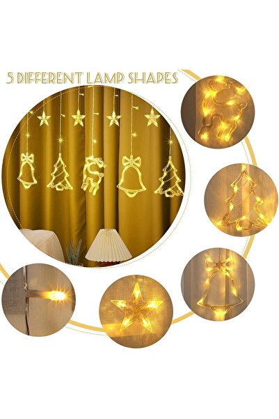 Generic Christmas Curtain Lights LED String Warm White Reindeer Bell Star Tree Window Decor Battery Operated