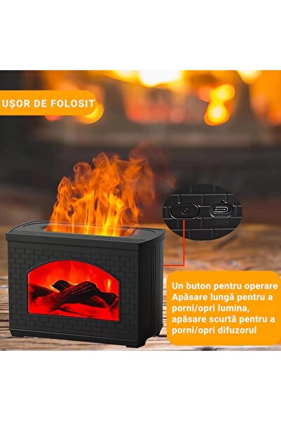 Boxely Aromatherapy Diffuser & Humidifier for Essential Oils, Fireplace Effect, 270ml, Black
