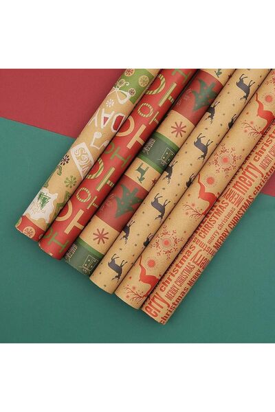 genernic 6 Sheets Christmas Kraft Wrapping Paper Set with Tags Jute String Recycled Holiday Gift Wrap Rustic