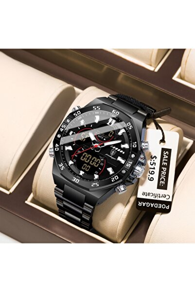 Choice14 E101 Black Black Top Sport Men Clock LED Luminous Waterproof Week Date Man Watch Electronic Stainle