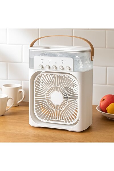 OEM Portable Desk Fan with Humidifier, 600ml Water Tank, 3 Speeds, 7-Color LED, USB Type-C, White