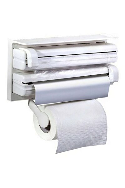 Boxely Kitchen 4-in-1 Dispenser — Paper Roll, Aluminum Foil, Cling Film & Spice Holder, White (37.5x18x7