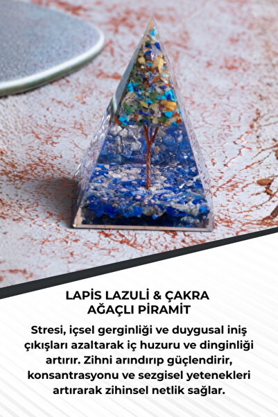 Saff Doğal Taş Lapis Lazuli & Çakra Ağaçlı Piramit