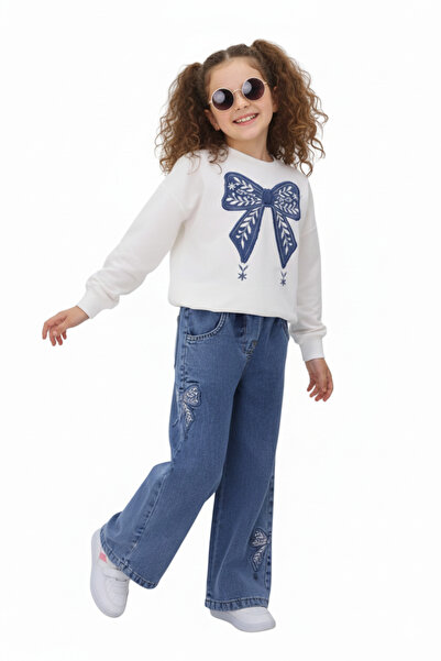 NURTOPU Girl's Set Top and Bottom Set Transitional Top Bottom Soft Denim Pants Elastic Waist Cotton Fabric