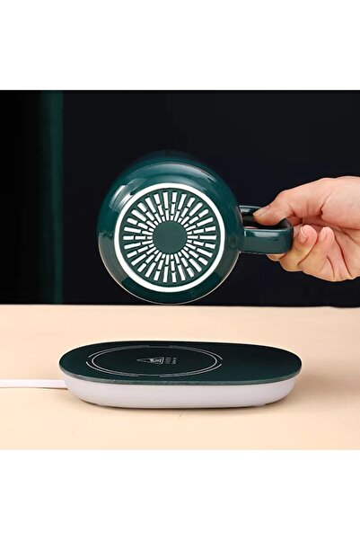 Boxely Promotional set: Ceramic heated mug 400ml (55°C, 220V, green) + cordless milk frother with stand, b