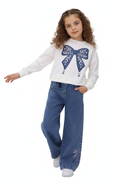 NURTOPU Girl's Set Top and Bottom Set Transitional Top Bottom Soft Denim Pants Elastic Waist Cotton Fabric
