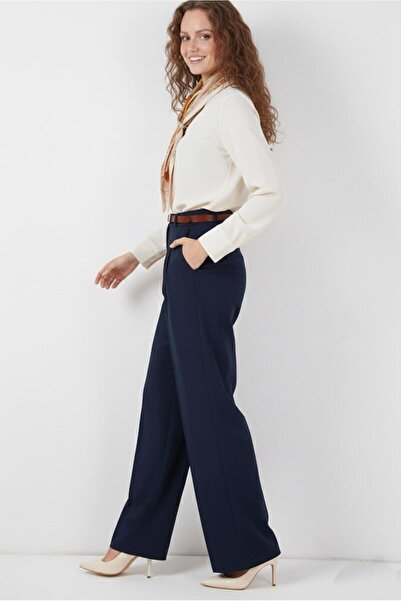 TRENDTESETTÜR Women's Dark Blue Belted Pa Palazzo Pants 6966