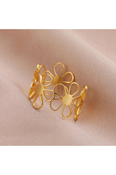 Choice Adjustable Gold Color Stainless Steel Ring Vintage Daisies Flowers Ope...