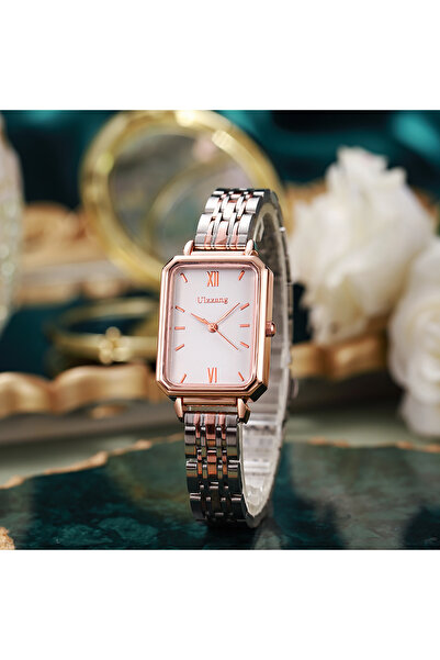 Choice ساعة بيضاء أنيقة بميناء مربع بسيط وحزام من الفولاذ والكوارتز