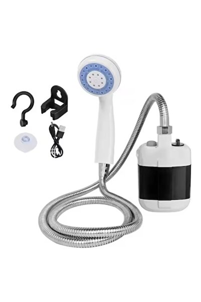 QUANTIM Portable Camping Shower - Electric Pump, 1.5m Hose, USB Rechargeable, 2200mAh, White
