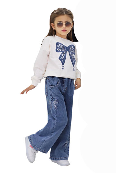NURTOPU Girl's Set Top and Bottom Set Transitional Top Bottom Soft Denim Pants Elastic Waist Cotton Fabric