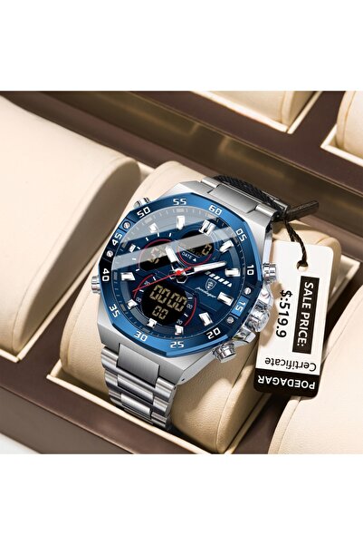Choice1 E101 Silver Blue Top Sport Men Clock LED Luminous Waterproof Week Dat...