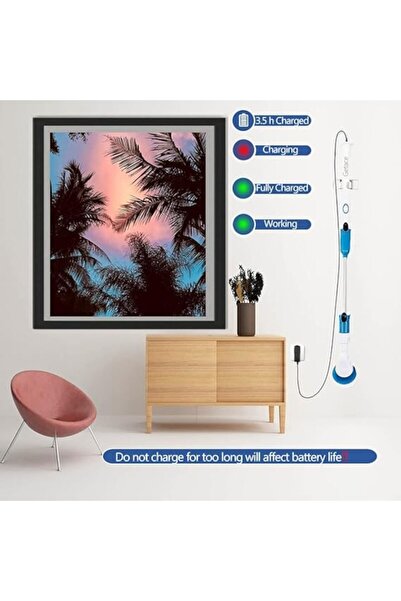 Excitat Electric Rotary Cleaning Brush, ABS, 1350mAh, 3 Interchangeable Heads, Blue/White