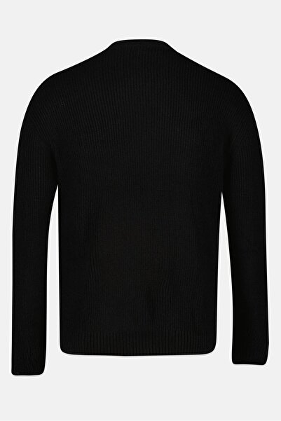 CELIO Men Ribbed Neck Knitted Sweater, Black