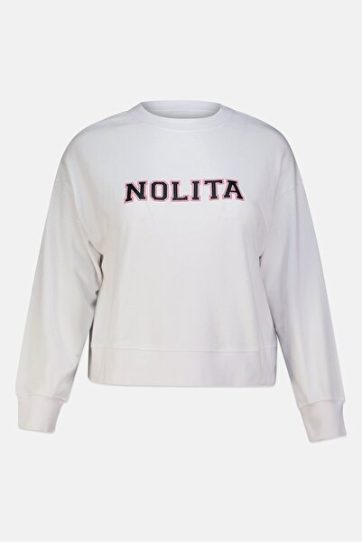 Nolita Women Crew Neck Brand Logo Long Sleeve Sweatshirt, White
