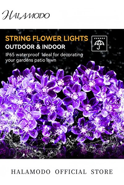 HALAMODO 50 LED Cherry Blossom Solar String Light For Christmas Purple 5x40centimeter 5x40cm