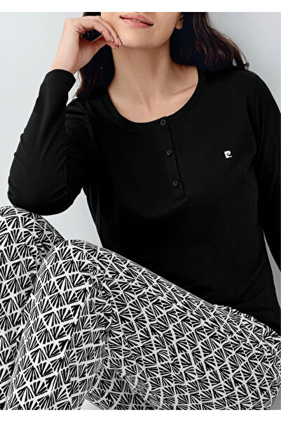 Pierre Cardin Home Wear Soft Textured Black Double Pocket Pajama Set - 50% Cotton & 50% Modal