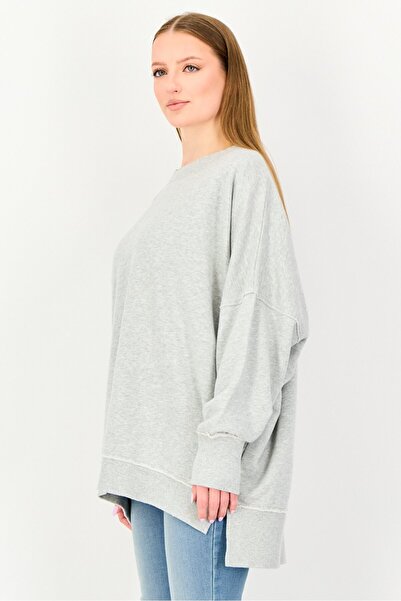 aerie Women Ribbed Collar Heather Sweatshirt, Light Grey
