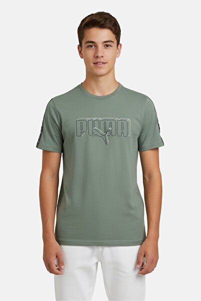 Puma تي شيرت رياضي للأولاد بأكمام قصيرة مناسب للأنشطة الخارجية، باللون الأخضر...