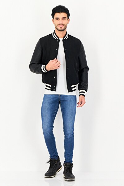 CELIO Men Plain Bomber Jacket, Black