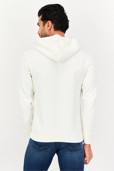 CELIO Men Plain Long Sleeve Hoodies, Off White