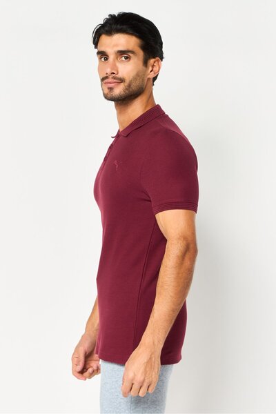 Puma Men Slim Fit Short Sleeve Embroidered Logo Outdoor Polo Shirt, Maroon