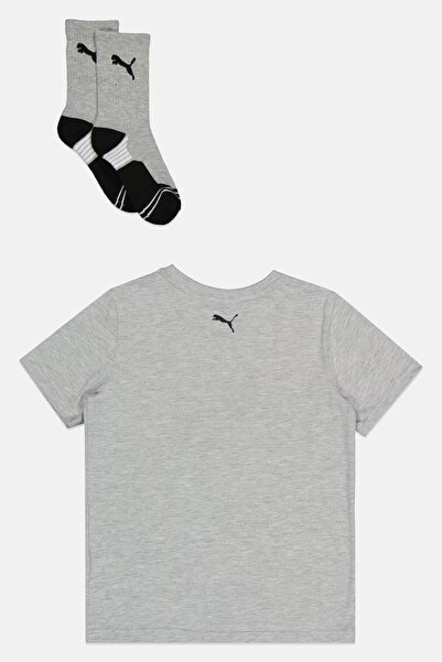 Puma Kids Boy 2 Pieces Brand Logo T-Shirt With Crew Socks Set, Grey