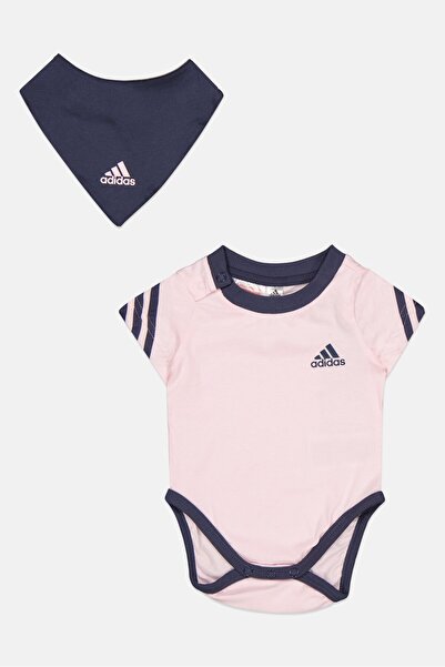 adidas Toddlers Girl 2 Pieces Brand Logo Romper And Bib Set, Pink