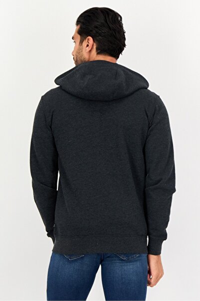 Vans Men Drawstring Embroidered Logo Long Sleeve Full Zip Hoodie, Dark Grey