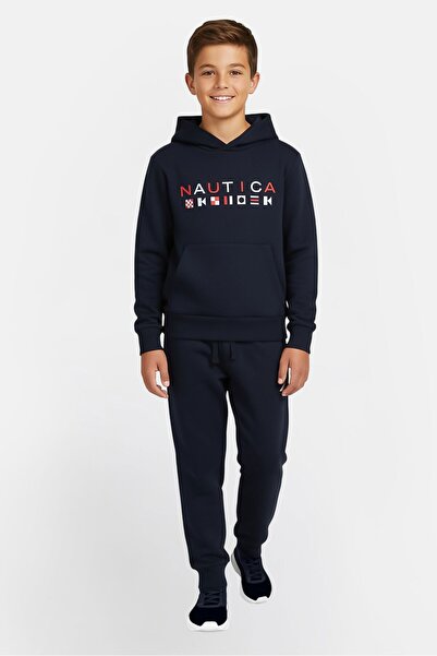 Nautica Kids Boy 2 Pieces Graphic Print Long Sleeve Hoodie And Sweatpants Set, Navy