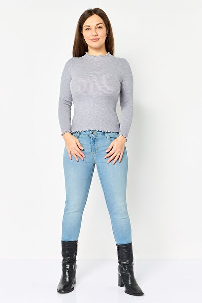 Buzz Women Mock Neck Long Sleeve Knitted Blouse, Grey