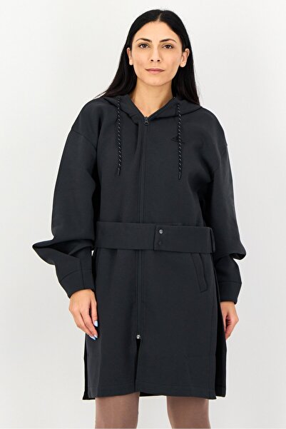 adidas Women Sportswear Fit Long Sleeve Full Zip Outdoor Hoodie, Charcoal