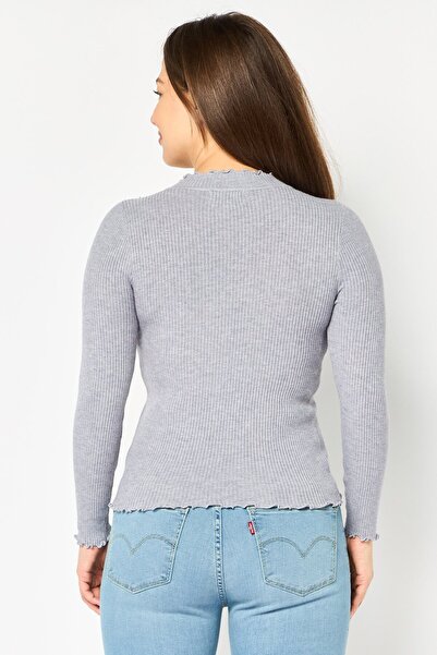 Buzz Women Mock Neck Long Sleeve Knitted Blouse, Grey