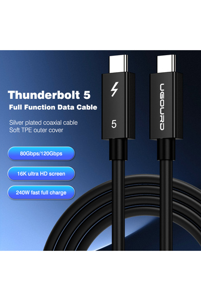 Choice كابل Thunderbolt5 Thunderbolt 5 من النوع C إلى النوع C بطول 2 متر، مصنوع من مادة TPE الناعمة بسرعة 80 جيجابت في الثانية، وكابل USB4 V2 محوري من النوع C في الولايات المتحدة