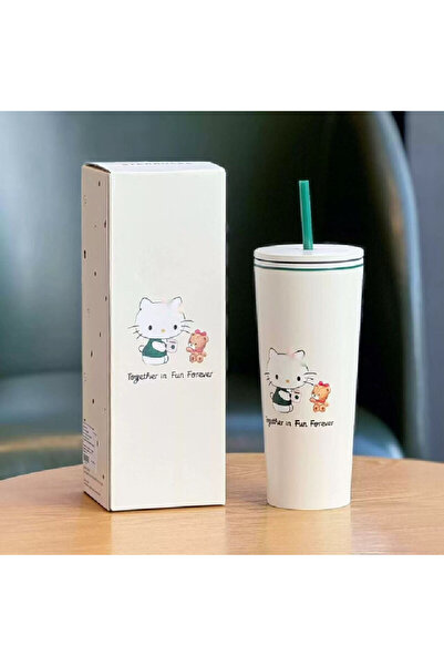 Miniso كوب معزول جديد على شكل قطة كرتونية لطيفة بسعة 701-800 مل مع كوب من الق...