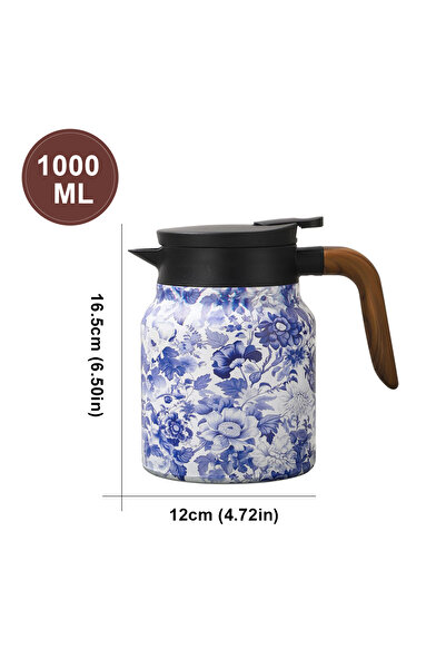 Choice ترمس شاي أزرق عتيق سعة 1000 مل، غلاية شاي من الفولاذ المقاوم للصدأ، إب...