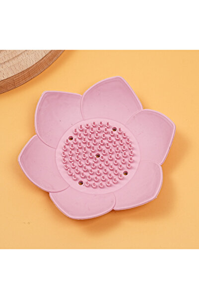 Choice صندوق صابون حمام وردي قطعة واحدة بتصميم لوتس وحامل صابون من السيليكون ...
