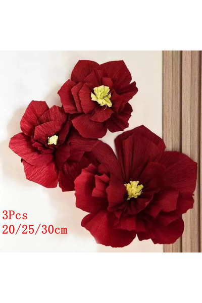 Choice 6 قطع حمراء 3/6 قطع 20/25/30 سم زهور ورقية صناعية من الكريب لتزيين الح...