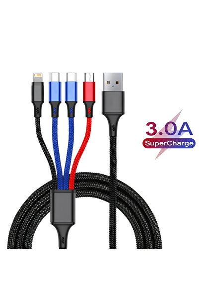 Choice كابل شاحن متعدد 4 في 1 أسود لهاتف iPhone 15 14 13Pro Max Mini 3 في 1 Micro USB Type C شحن سريع