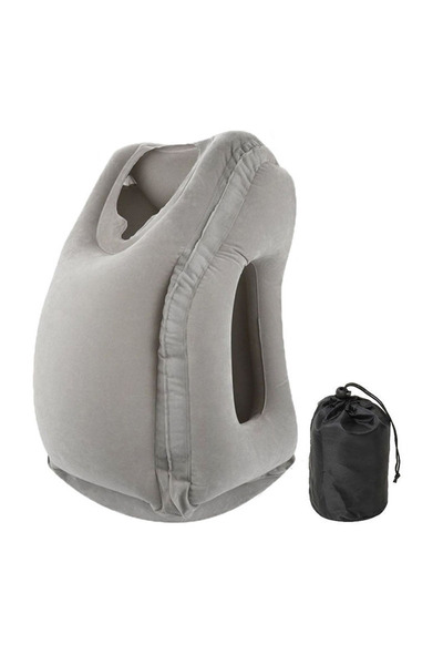 Choice Gray Flocked Inflatable Air Cushion Travel Pillow Headrest Chin Suppor...