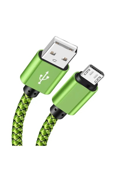 Choice كابل مايكرو يو إس بي أخضر بطول 1 متر، كابل بيانات مضفر من النايلون 2 أ...