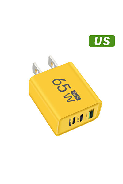 Choice شاحن USB GaN إجمالي 65 واط من الولايات المتحدة باللون الأصفر، محول شحن...