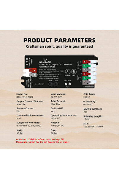 Choice وحدة تحكم رقمية للموسيقى LED من نوع ESP32 MiC UART ثنائية القنوات DOM-...