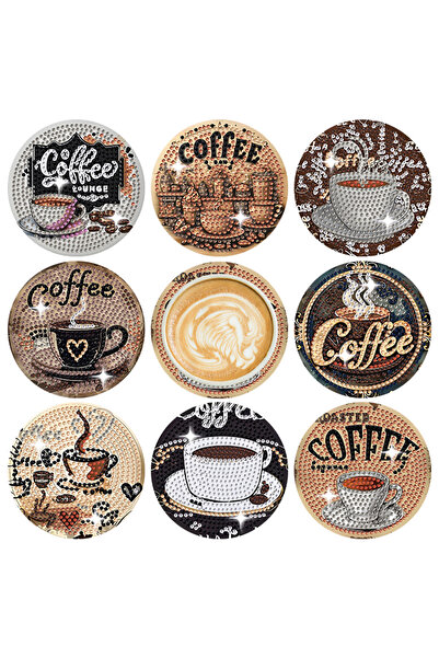 Choice A004 Flash Diamond Special Offer, a set of 8pcs coffee enthusiast themed DIY diamond painting coaste