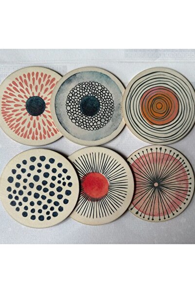 Choice BD068 6 مجموعات من قواعد الأكواب الخشبية مطبوع ذات النمط الدائري المضا...